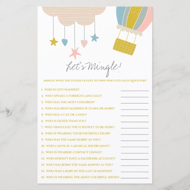 Papier Balloon & Cloud Mingle ! Jeu baby shower (Devant)