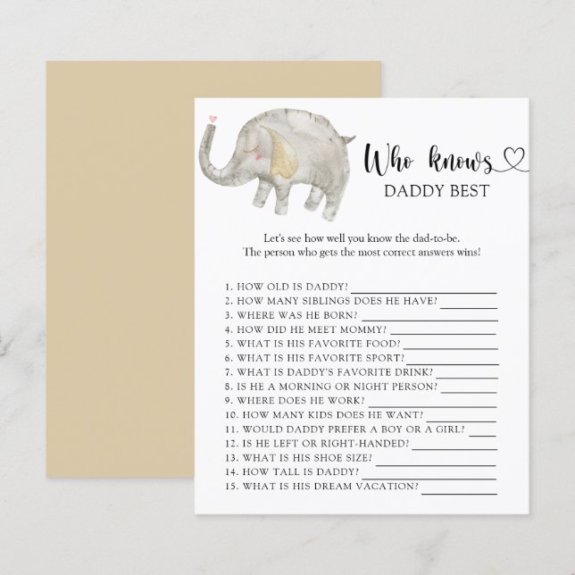 Papier Balloon Elephant - Qui connaît DADDY meilleur jeu (Devant / Derrière)