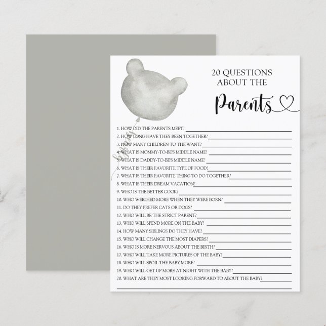 Papier Balloon Silver Bear jeux sur les parents (Devant / Derrière)