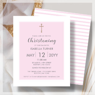 Papier Bande rose Christening Budget Invitation