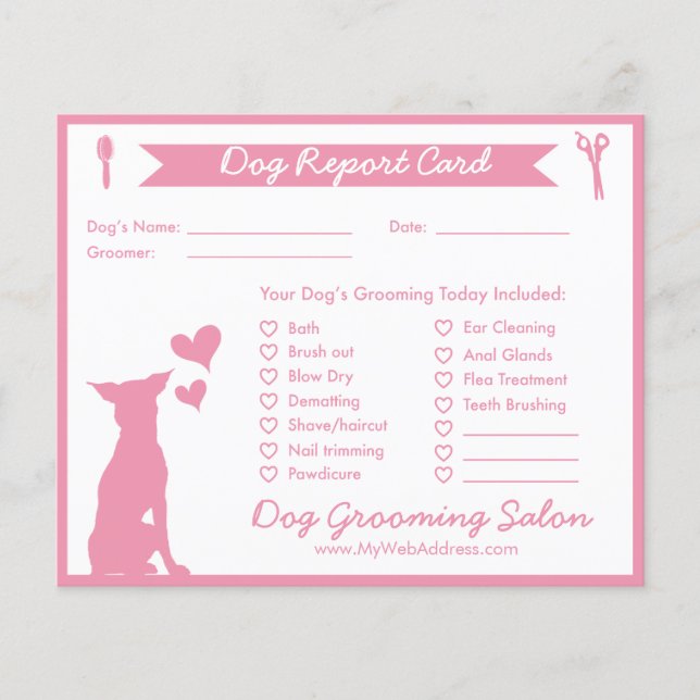 Papier Bannière rose et silhouette Chien Grooming Report  (Devant)
