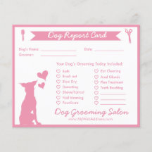 Bannière rose et silhouette Chien Grooming Report 