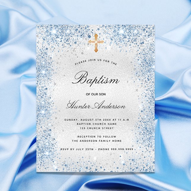 Papier Baptême bleu argenté invitation garçon (Créateur téléchargé)