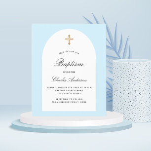 Papier Baptême bleu clair arc blanc invitation garçon