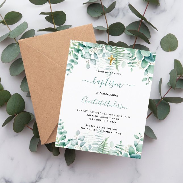 Papier Baptême Budget eucalyptus invitation à la verdure (Créateur téléchargé)