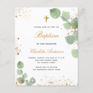 Papier Baptême budget eucalyptus or invitation