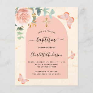 Papier Baptême Budget eucalyptus rose papillons floraux