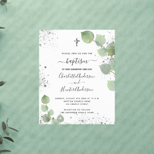 Papier Baptême budget invitation eucalyptus jumeaux
