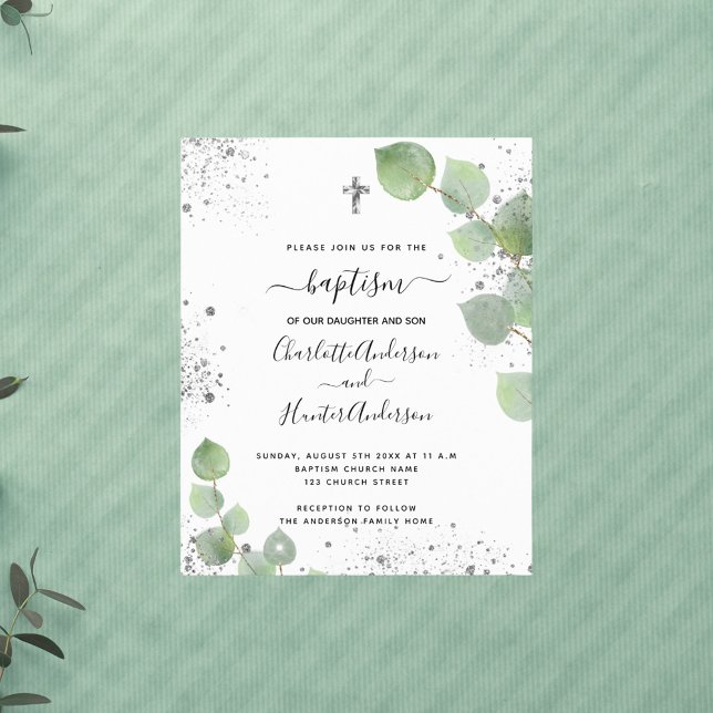 Papier Baptême budget invitation eucalyptus jumeaux (Créateur téléchargé)