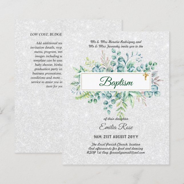 Papier Baptême BUDGÉTAIRE Bautizo Bautismo Invitations VE (Devant / Derrière)