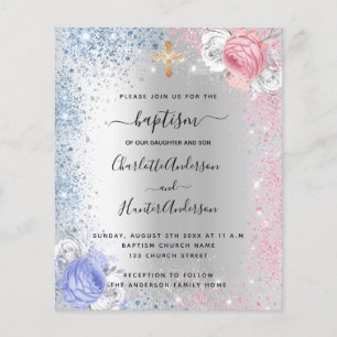 Papier Baptême garçon fille bleu rose argent invitation