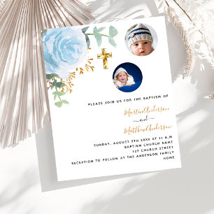 Papier Baptême jumeaux garçons floral photo budget invita