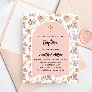Papier Baptême Pampas fleurs rose or budget invitation