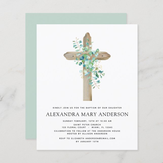 Papier Baptême pas cher verdure sauge eucalyptus (Devant / Derrière)