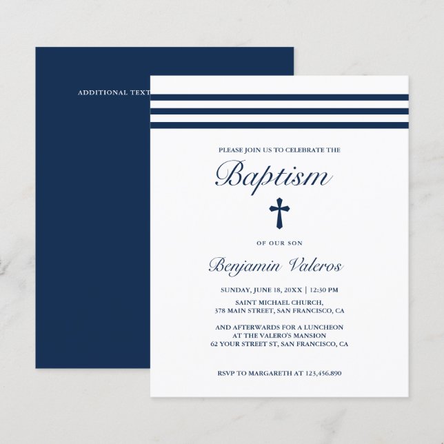 Papier BAPTISM Elégant Bande Bleue Croix Budget (Devant / Derrière)