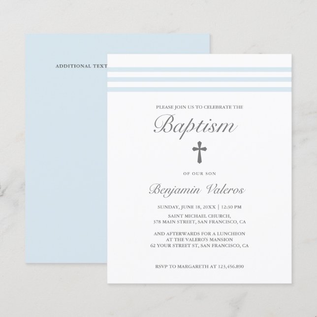 Papier BAPTISM Elégant pastel rayé bleu Croix (Devant / Derrière)