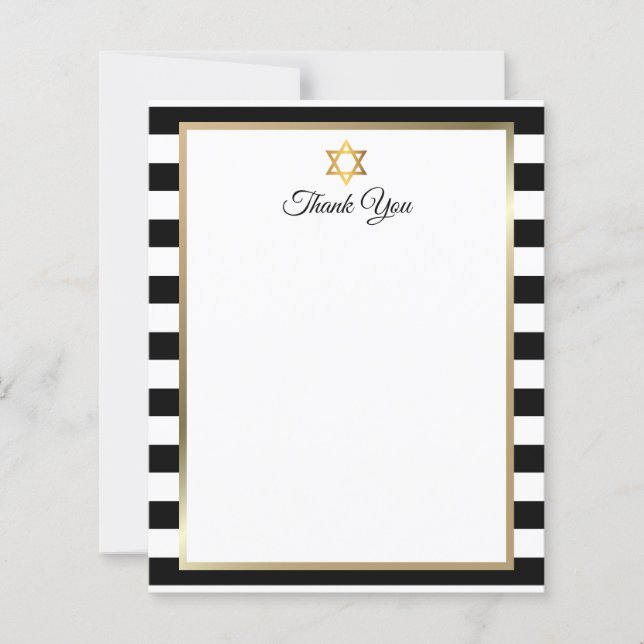 Papier Bar Bat Mitzvah Black White Stripe Thank You Note (Devant)