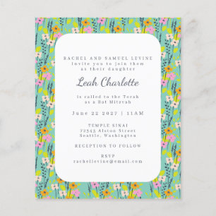 Papier Bar Mitzvah Floral Vert Menthe Rose Pas Cher Migno