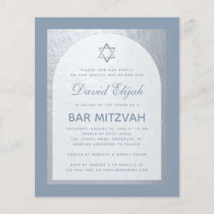 Papier Bar Mitzvah Silver Dusty Blue Budget Invitation