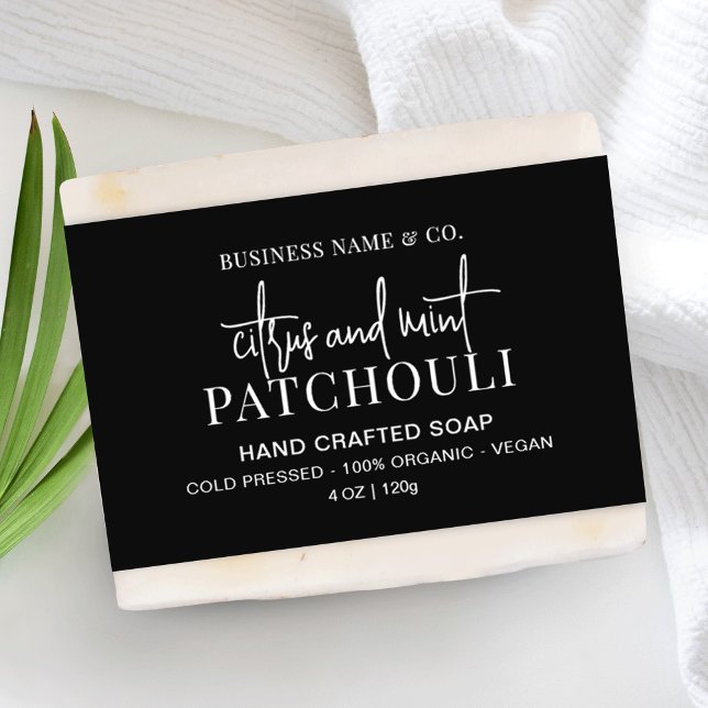 Papier Bar Shampooing noir moderne ou Étiquette Soap Bell (Modern soap packaging design in black and white with trendy fonts and a simple layout)