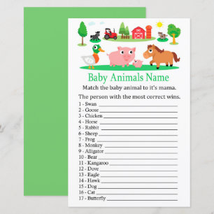 Papier Barnyard Baby Animaux Nom Jeu