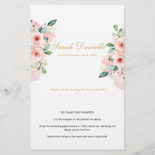 Papier Barre à sucré rose florale personnalisée