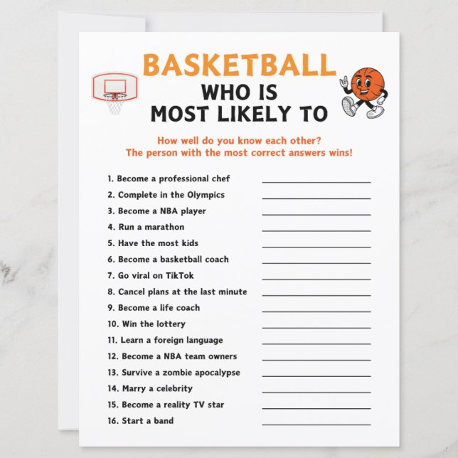 Papier Basket-Ball Qui Est Le Plus Susceptible De Jouer (Devant)