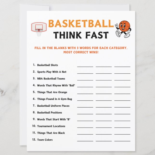 Papier Basketball Think Jeu rapide (Devant)