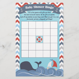 Papier Bateau nautique Ocean Whale Baby shower Bingo