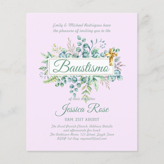 Papier Baustismo Invitation Eucalyptus BUDGET Vert (Devant)