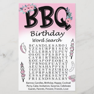 Papier BBQ Anniversaire mot recherche jeu
