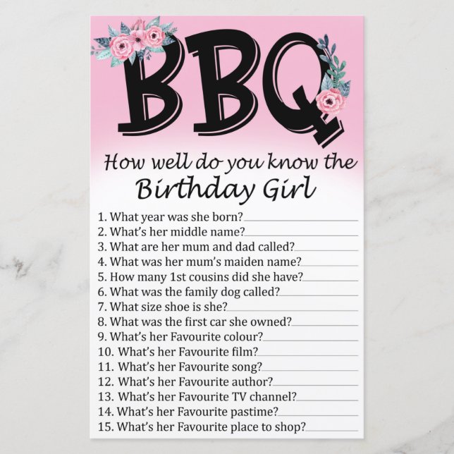 Papier BBQ Dans quelle mesure connaissez-vous la fille qu (Devant)