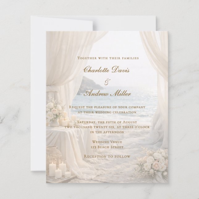 Papier Beach coastal elegant romantic wedding invitation (Devant)