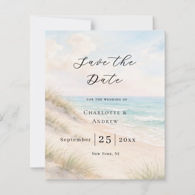 Papier Beach coastal modern wedding Save the Date card (Devant)