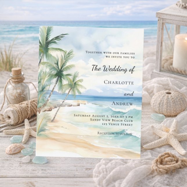 Papier Beach tropical palm destination wedding invitation (Créateur téléchargé)