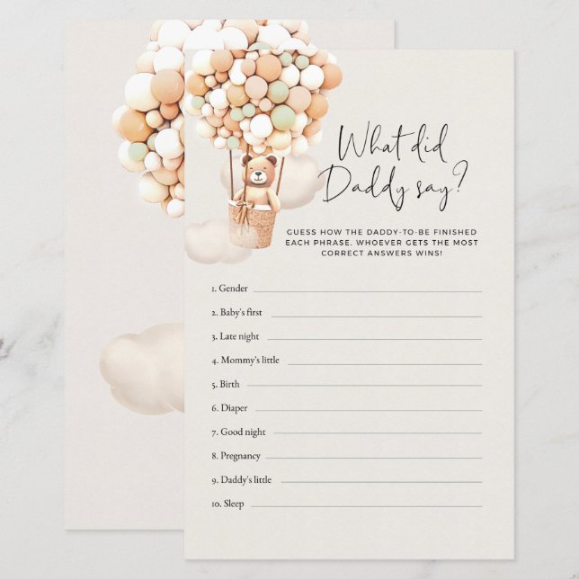 Papier Bear Baby Game - Qu'A Dit Papa ? (Devant / Derrière)