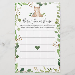 Papier Bear Baby shower Bingo Jeu