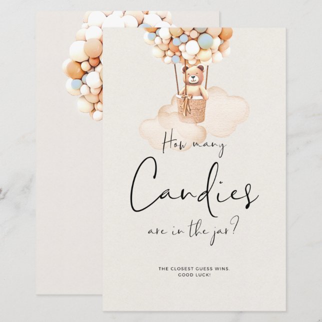 Papier Bear Baby shower Game - Combien de bonbons? (Devant / Derrière)