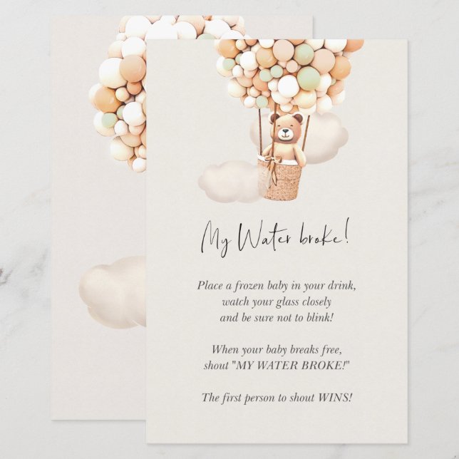 Papier Bear Baby shower Game - My Water Broke! (Devant / Derrière)