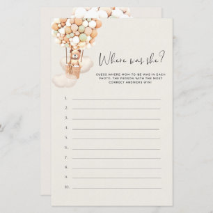 Papier Bear Baby shower Game - Où Était-Elle ?