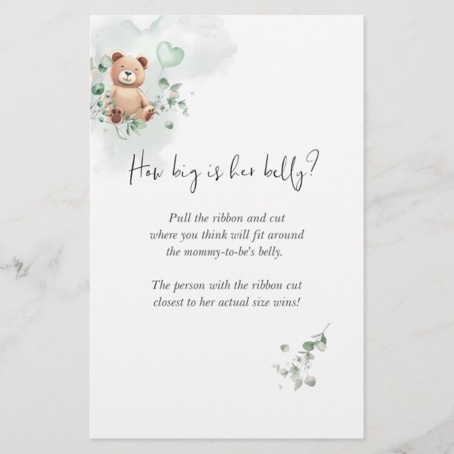 Papier Bear Baby shower Game - Quelle Est La Grosse Taill (Devant)