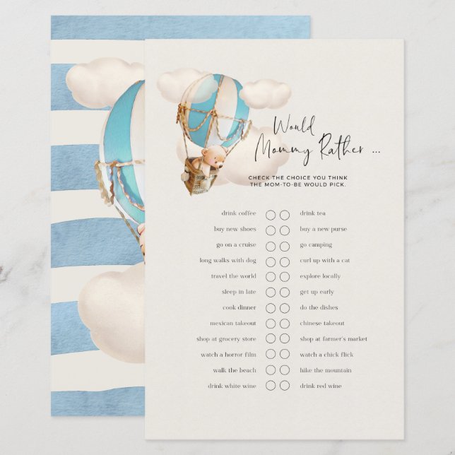 Papier Bear Baby shower Jeu - Est-Ce Que Maman Plairait? (Devant / Derrière)