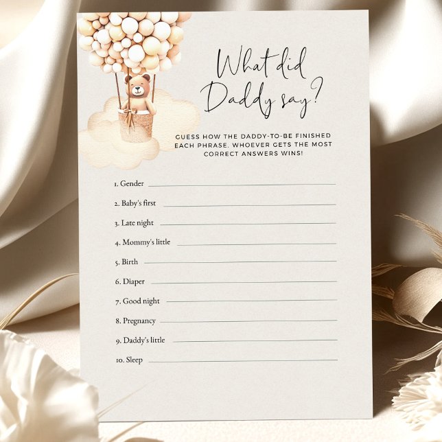 Papier Bear Baby shower Jeu Qu'Est-Ce Que Papa A Dit (Créateur téléchargé)