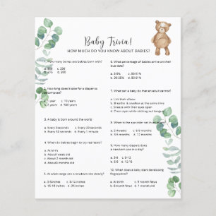 Papier Bear Baby Trivia Jeu Baby shower
