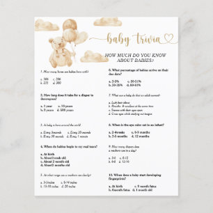 Papier Bear Baby Trivia Jeu Baby shower