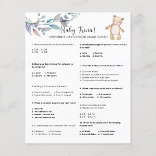 Papier Bear Baby Trivia Jeu Baby shower