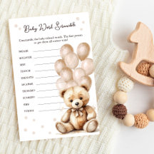 Bear Balloon Baby shower Word Scramble Jeu