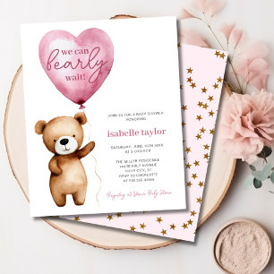 Papier Bear Balloons Bébé Fille Douche Budget Invitation