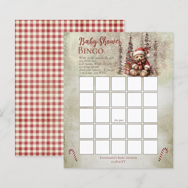 Papier Bear de Noël Bearly Wait Boy Baby shower Bingo (Devant / Derrière)