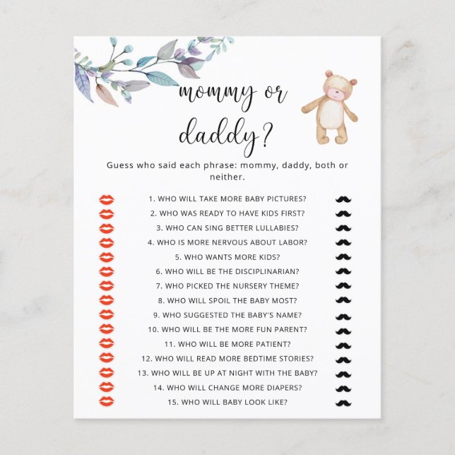 Papier Bear maman ou papa jeu de baby shower (Devant)